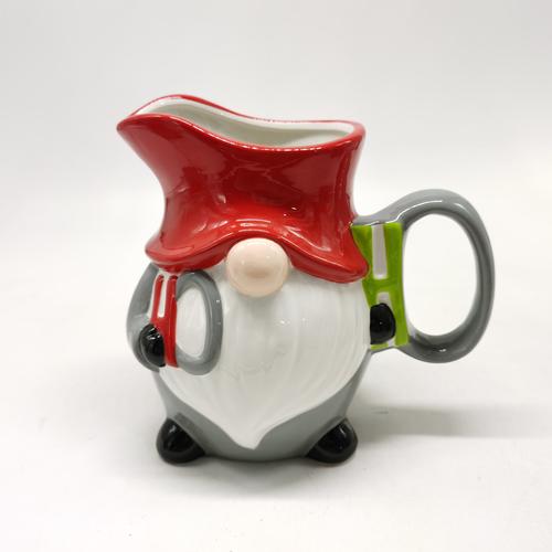 新产品大小容量3d圣诞老人雕塑彩色绘图陶瓷水咖啡壶奶壶带手柄